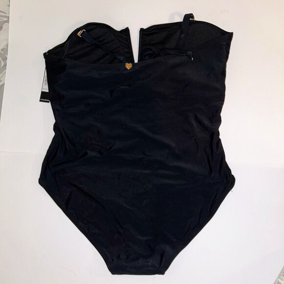NWT Catherine Malandrino V Wire Shirred Black 1 Piece Bandeau Swimsuit Plus S 2X - Picture 5 of 14